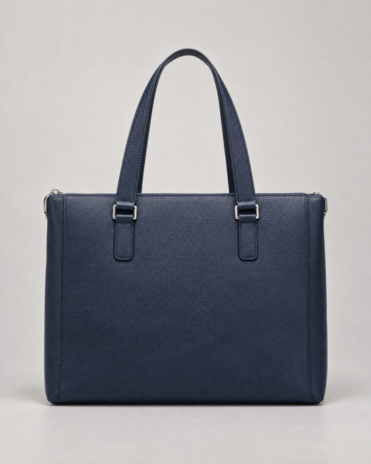 Navy Leather Laptop Tote