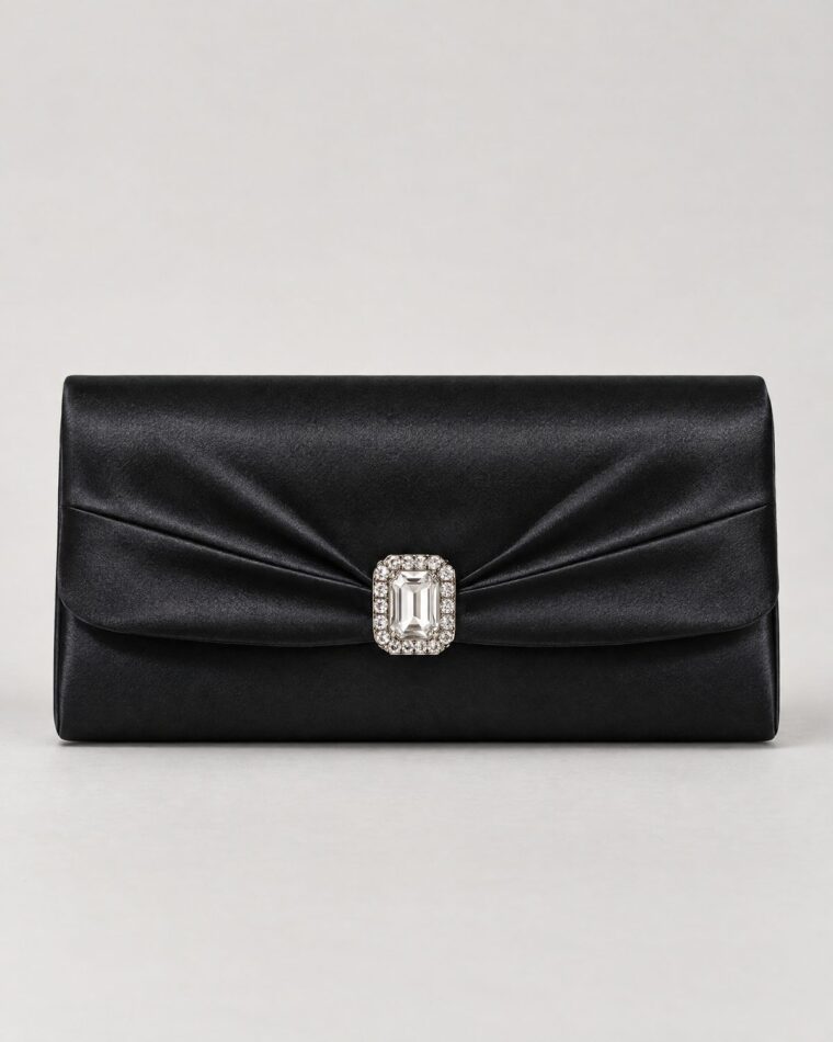 Black Satin Crystal Clutch