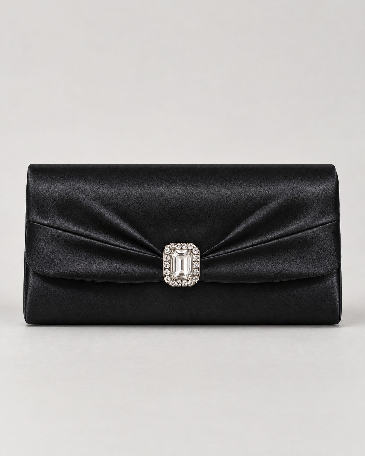 Black Satin Crystal Clutch