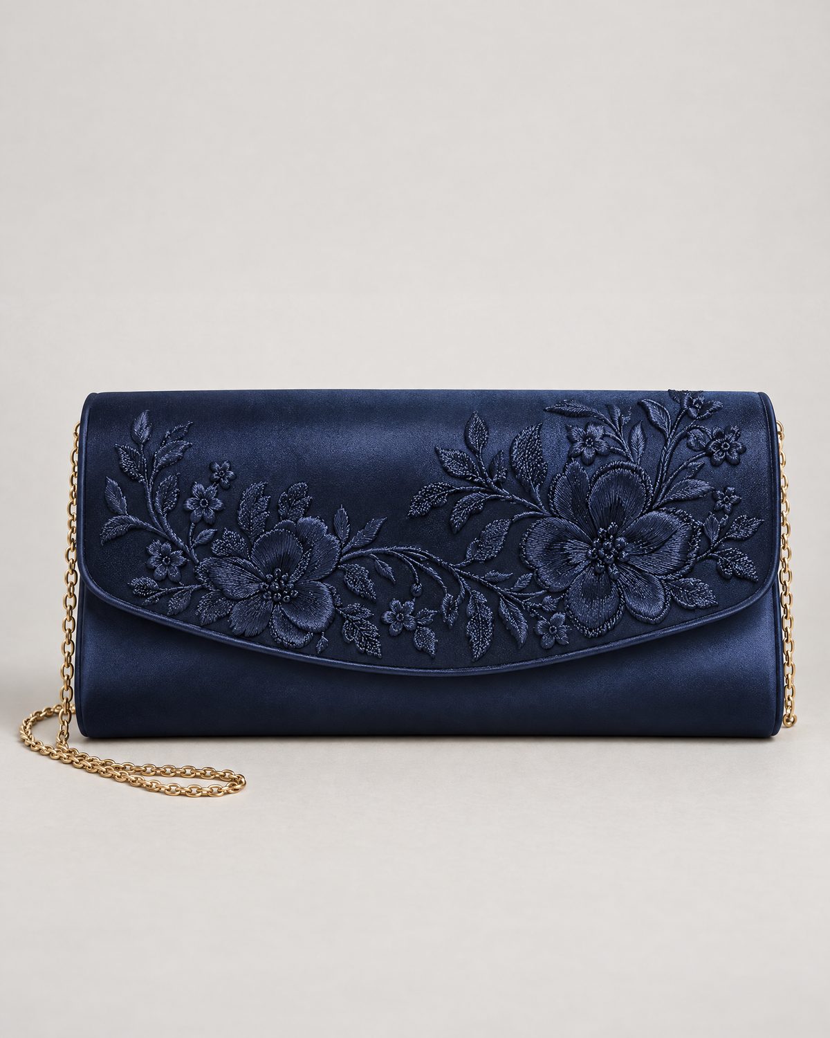 Navy Embroidered Clutch